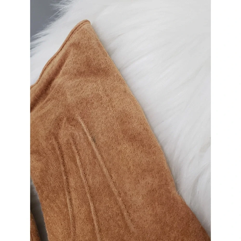 Vintage Camel Leather Camel Tan Aris Isotoner Fleece Line Leather Gloves Driving